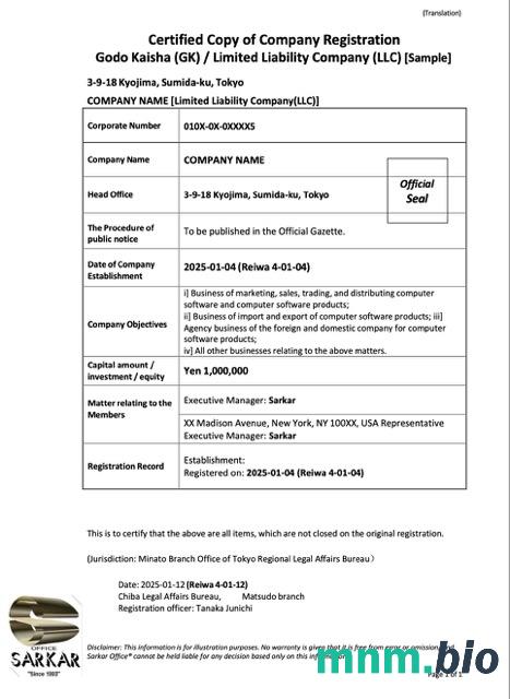 Japan company registration Word i szablon PDF